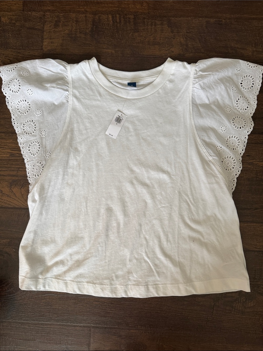 Old Navy White Eyelet Flutter Sleeve Tee